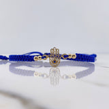 Pulsera Azul Mano Hamsa 0.75gr / 3mm Bolas Lisas Circon Azul Oro Amarillo 18K &