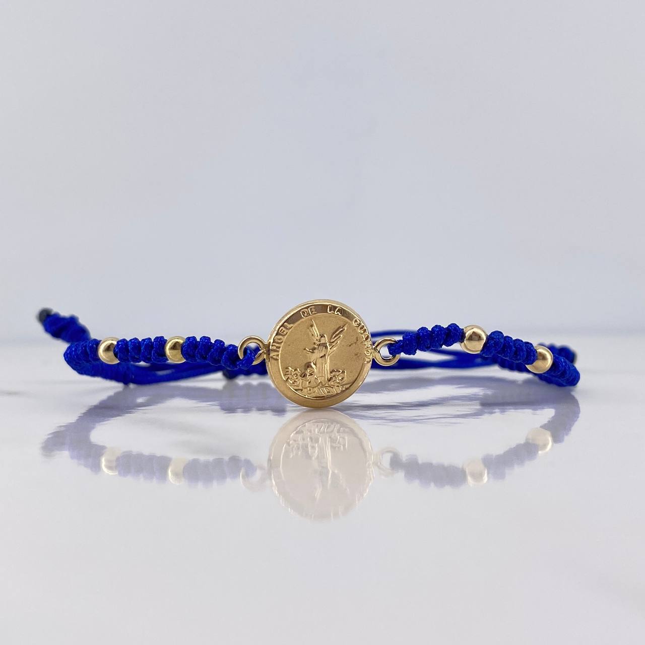 Pulsera Azul Angel De La Guarda 0.95gr / 3mm Bolas Lisas Oro Amarillo 18K &