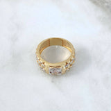 Anillo Cetro Cinturon 10.75gr / T9 1/2 / Circon Central Blanco Dos Oros Amarillo Blanco 18K