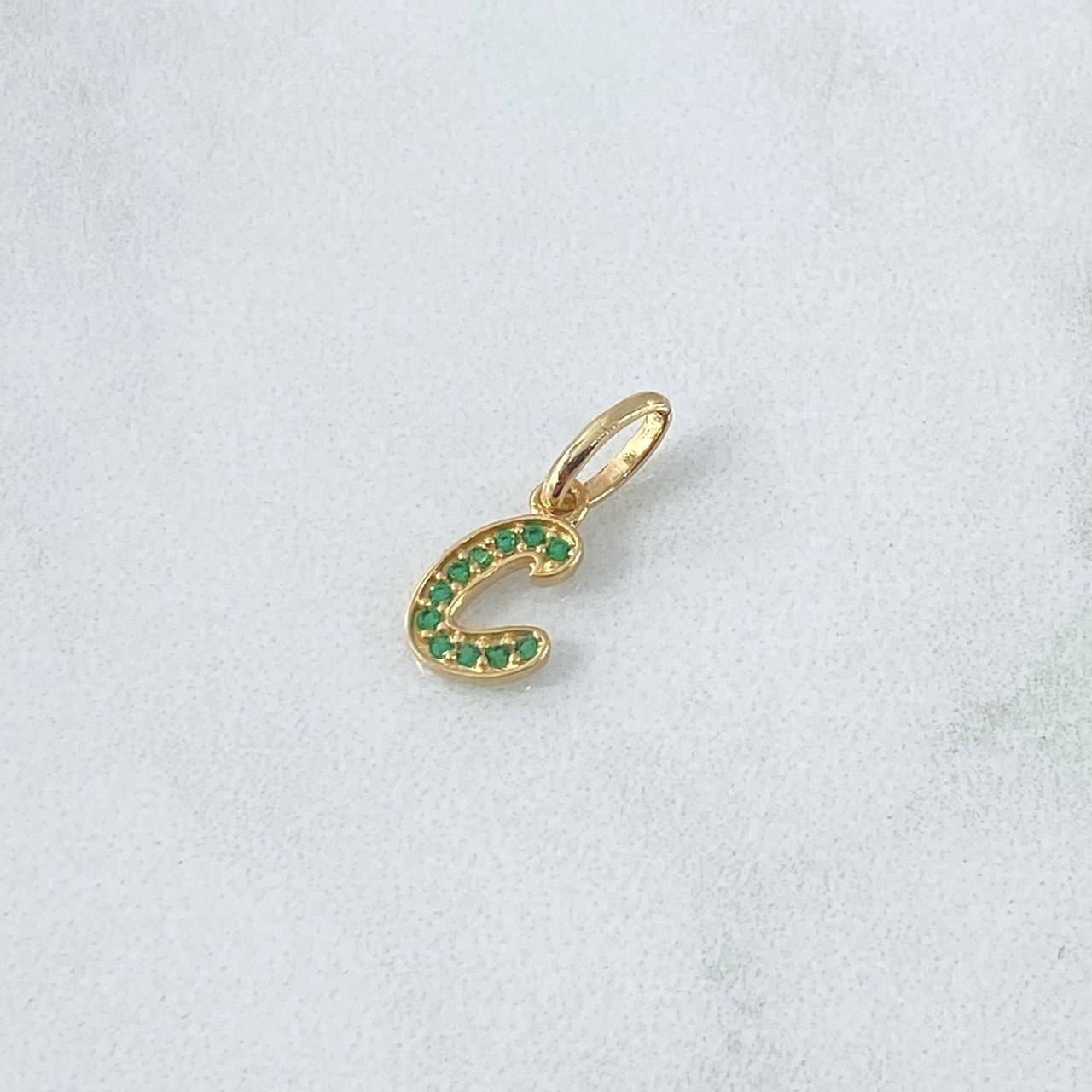 Dije Letra C 0.5gr / 1.6cm / Circones Verdes Oro Amarillo 18K