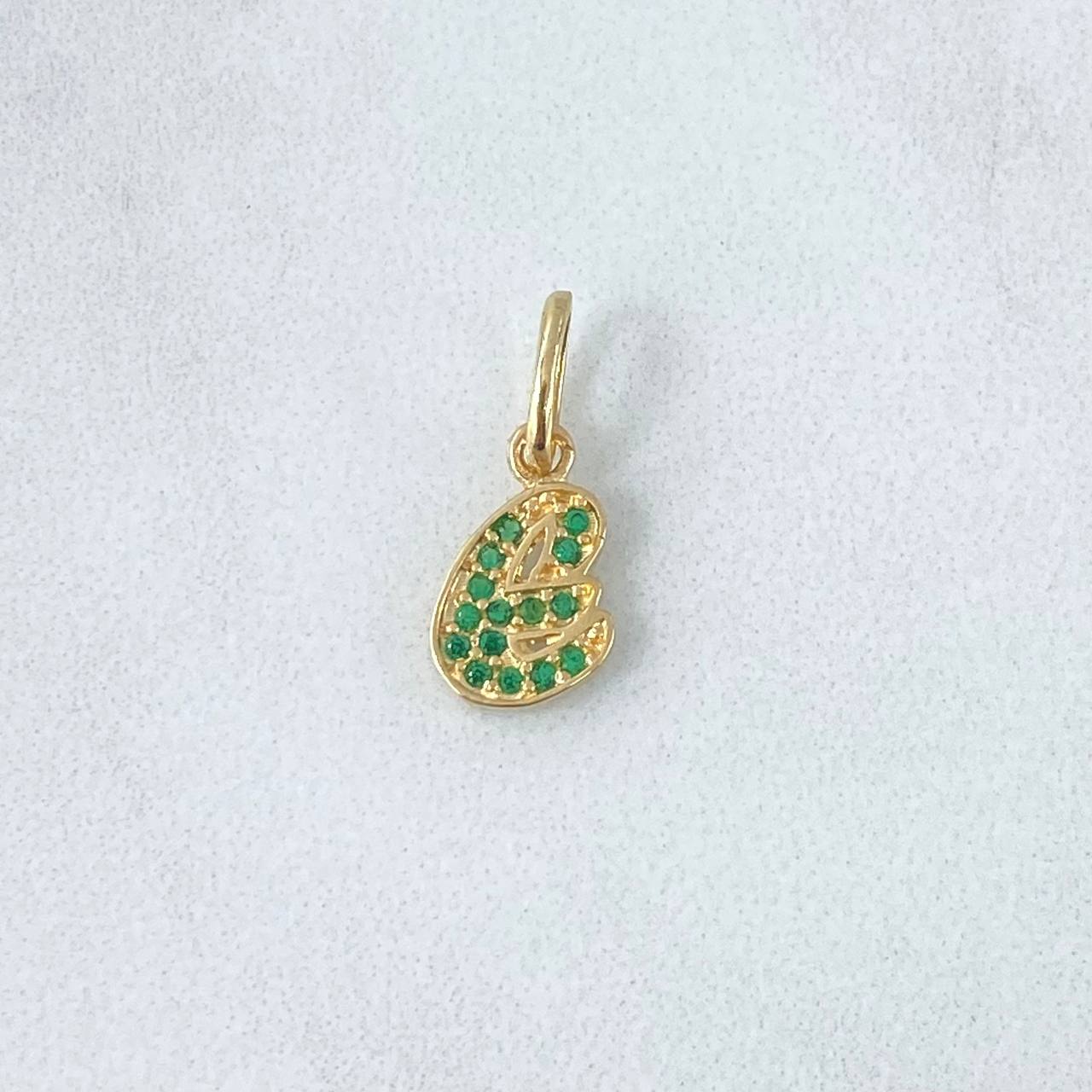 Dije Letra E 0.7gr / 1.7cm / Circones Verdes Oro Amarillo 18K