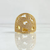 Anillo Malla De Corazones 8.55gr / T7 1/2 / Circones Blancos Oro Amarillo 18K