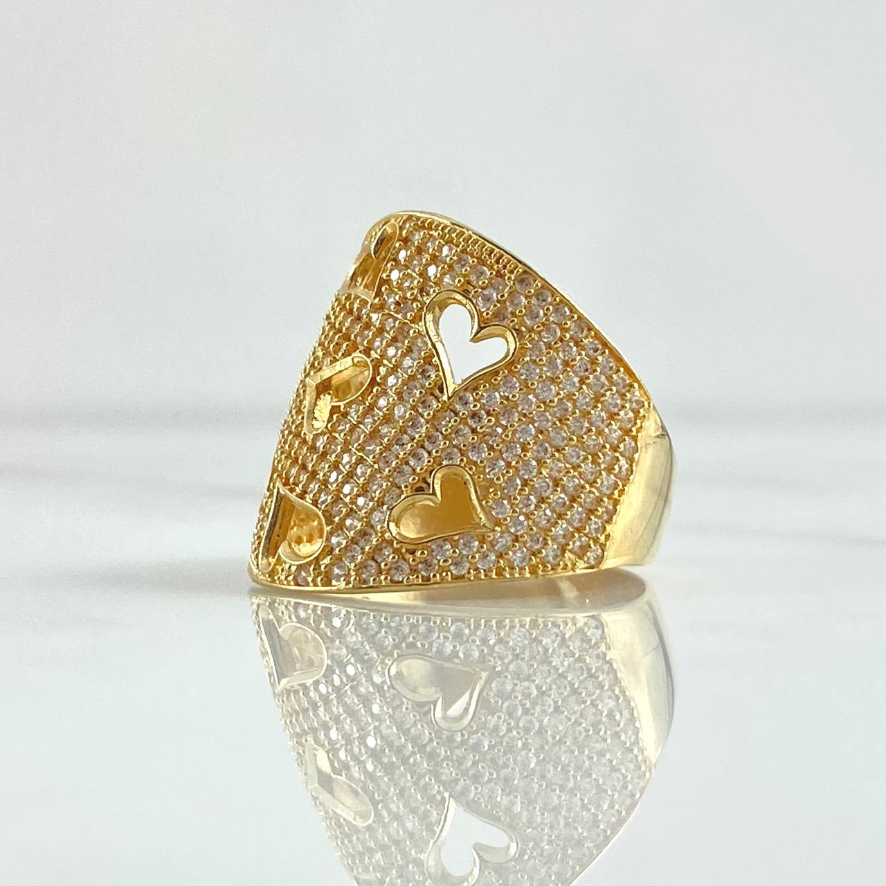 Anillo Malla De Corazones 8.55gr / T7 1/2 / Circones Blancos Oro Amarillo 18K