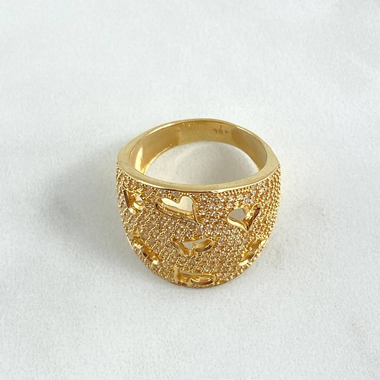 Anillo Malla De Corazones 8.55gr / T7 1/2 / Circones Blancos Oro Amarillo 18K