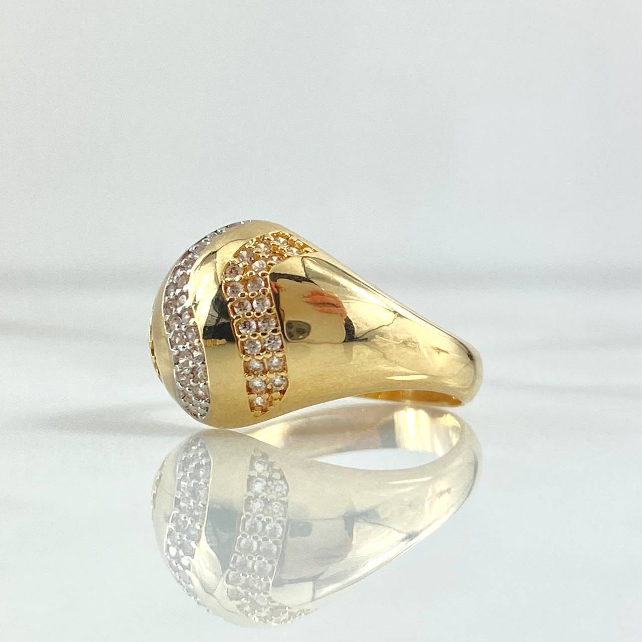 Anillo Olas Acuarianas 5.1gr / T6 3/4 / Circones Blancos Dos Oros Amarillo Blanco 18K