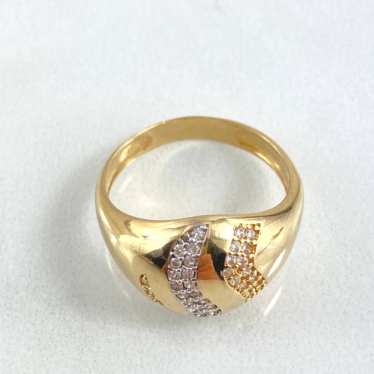 Anillo Olas Acuarianas 5.1gr / T6 3/4 / Circones Blancos Dos Oros Amarillo Blanco 18K