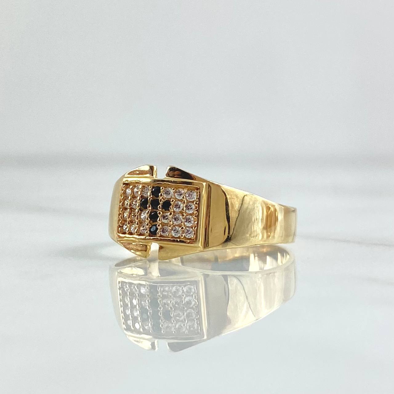 Anillo Cruz Cuadro Grueso 3.2gr / T7 1/2 / Circones Blancos Negros Oro Amarillo 18K