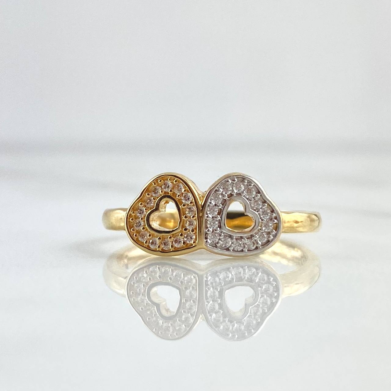 Anillo Corazon Doble 3.1gr / T7 1/2 / Circones Blancos Dos Oros Amarillo Blanco 18K