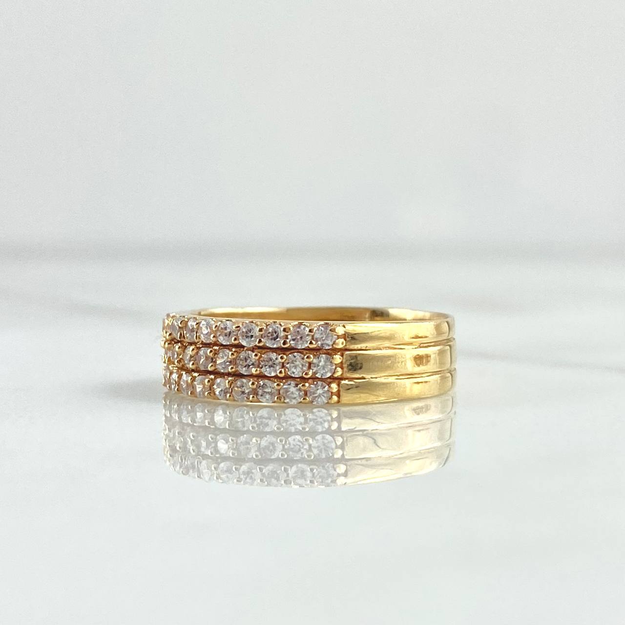 Anillo Trio Churumbela 3.4gr / T6 1/2 / Circones Blancos Oro Amarillo 18K