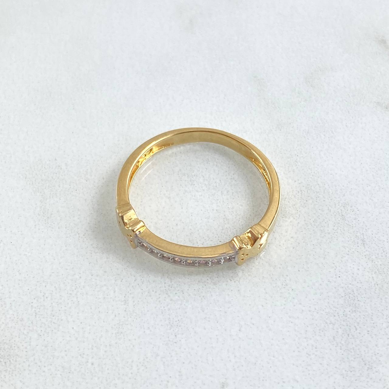 Anillo Oso Ts 2.35gr / T7 1/4 / Circones Blancos Dos Oros Amarillo Blanco 18K