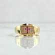 Anillo Cruz Cuadro Grueso 3.35gr / T7 1 /2 / Circones Blancos Fucsia Oro Amarillo 18K