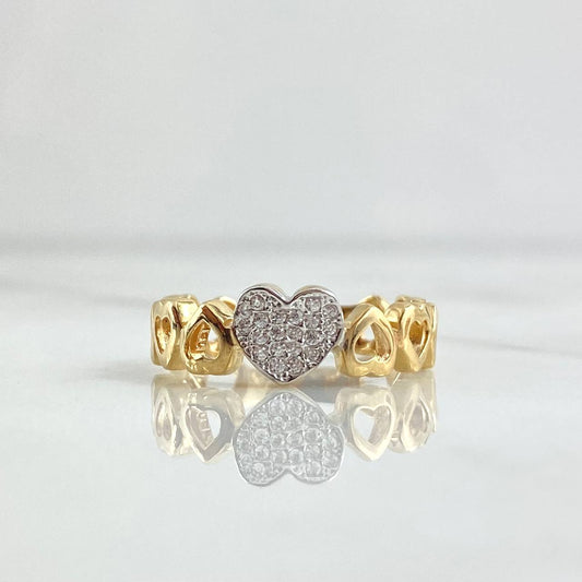 Anillo Collar Corazones 2.65gr / T7 1/2 / Circones Blancos Dos Oros Amarillo Blanco 18K