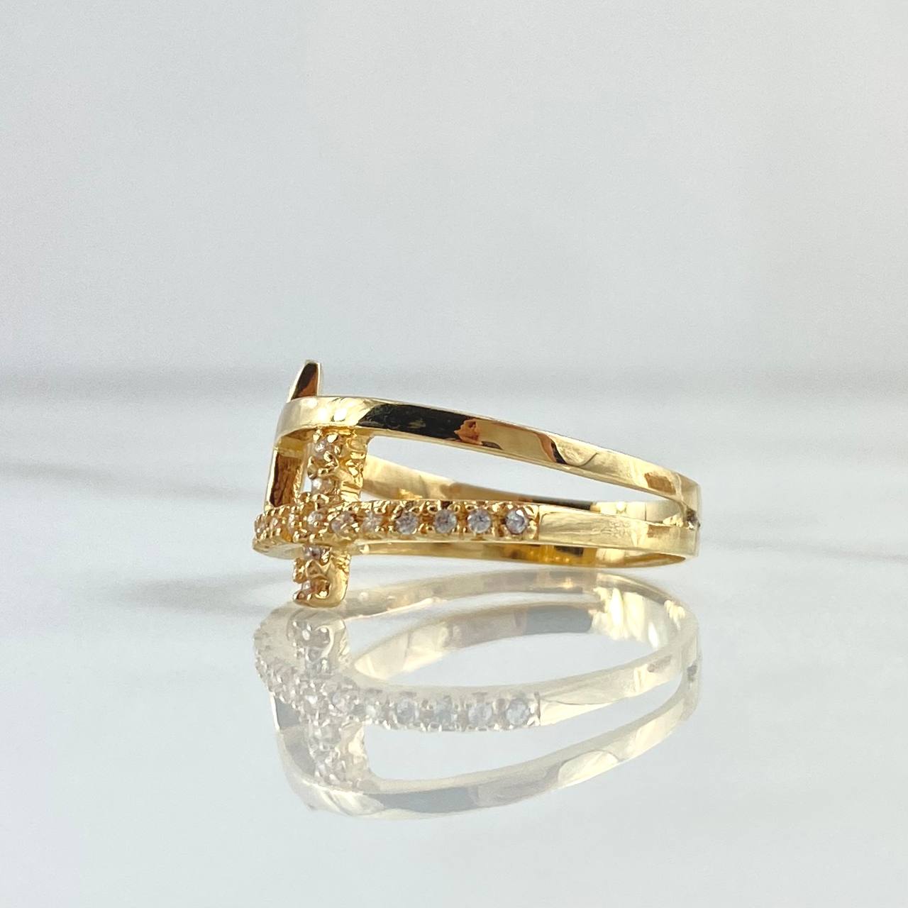 Anillo Cruz Doble 3.05gr / T6 1/2 / Circones Blancos Oro Amarillo 18K