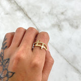 Anillo Cruz Doble 3.05gr / T6 1/2 / Circones Blancos Oro Amarillo 18K