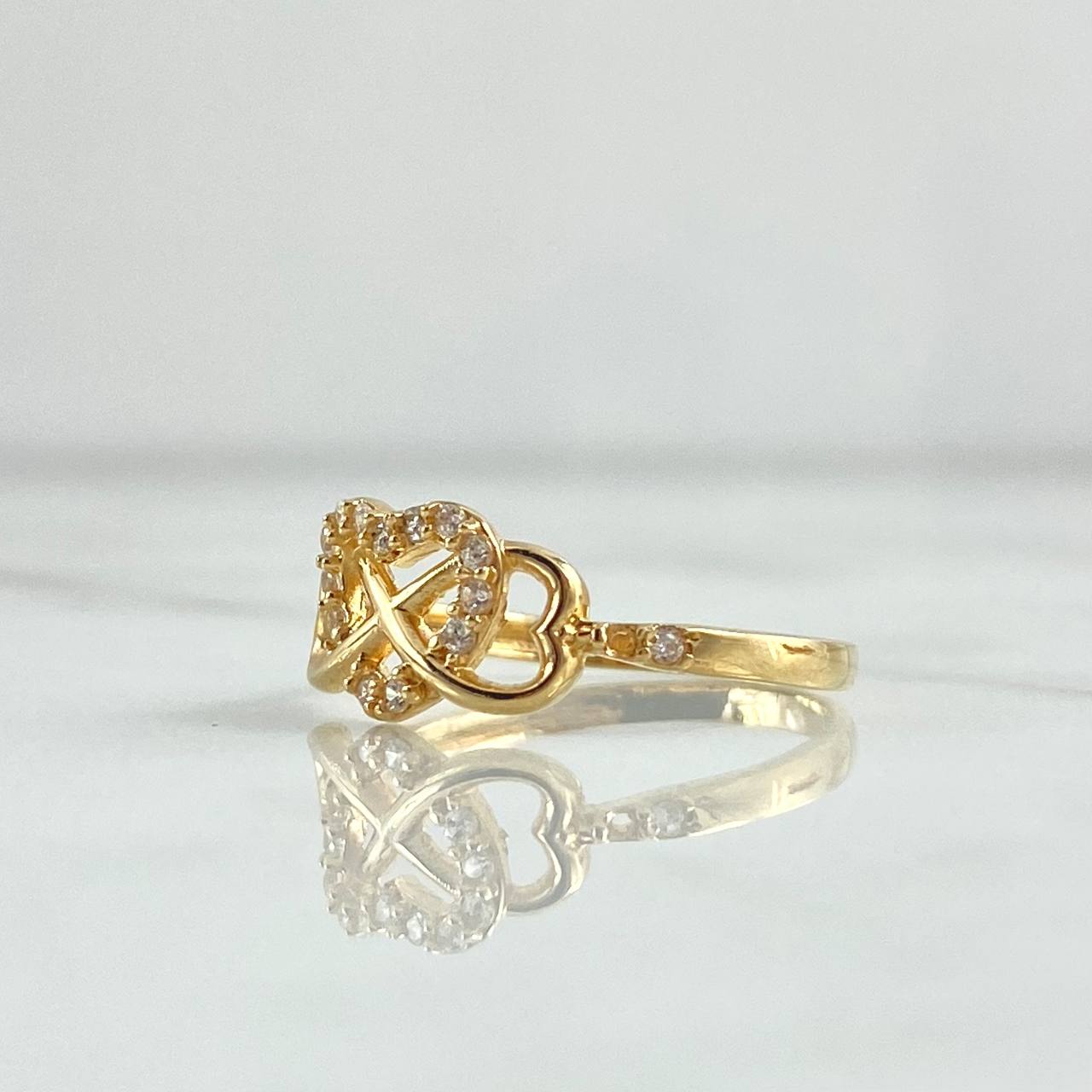 Anillo Corazon Infinito 2.5gr / T7 1/2 / Circones Blancos Oro Amarillo 18K