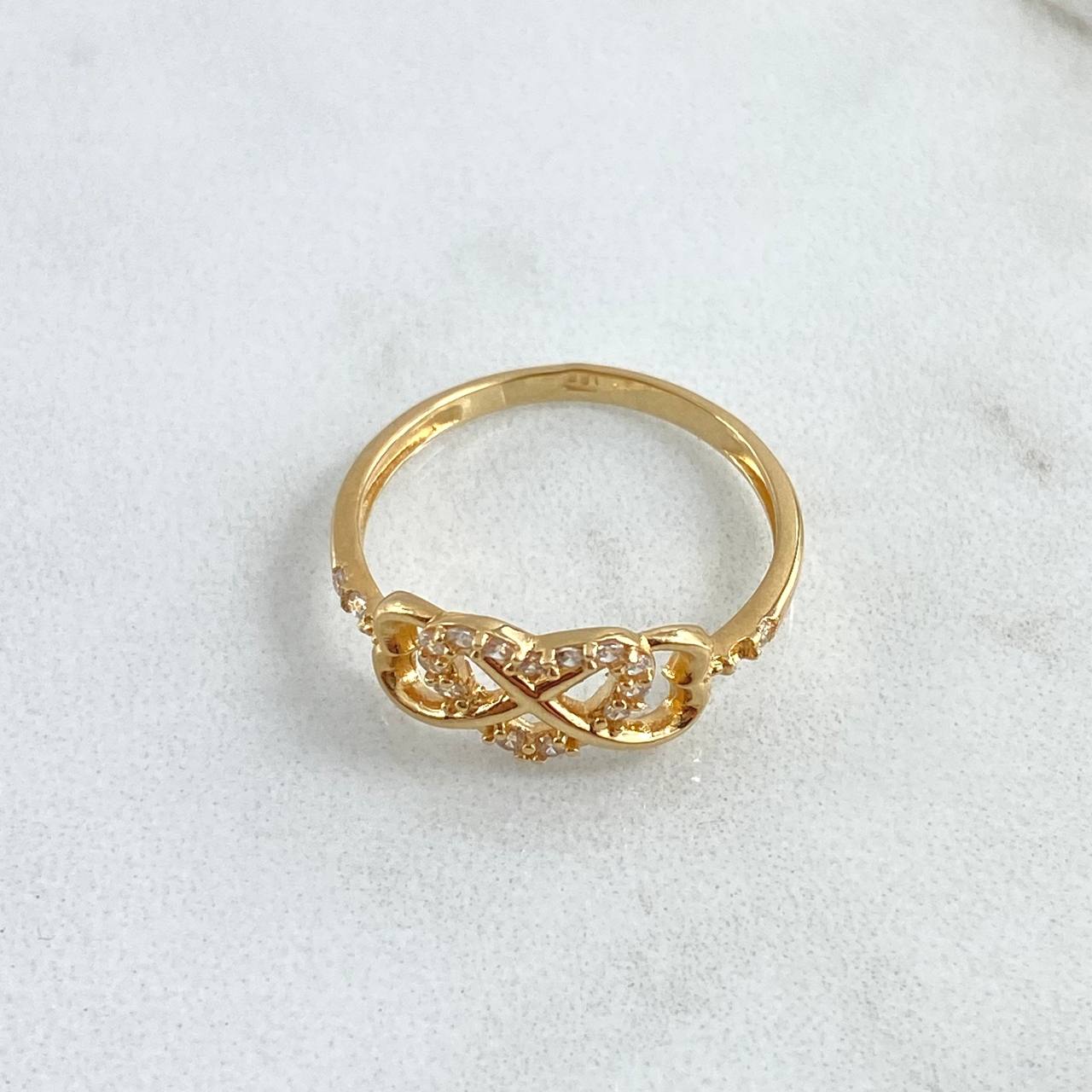 Anillo Corazon Infinito 2.5gr / T7 1/2 / Circones Blancos Oro Amarillo 18K