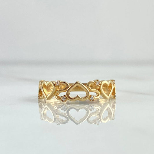 Anillo Hilera Corazones 2.05gr / T7 / Circones Blancos Oro Amarillo 18K