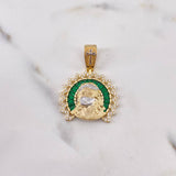 Dije Rostro Cristo 7.3gr / 3.4cm / Circones Verdes Blancos Dos Oros Amarillo Blanco 18K &