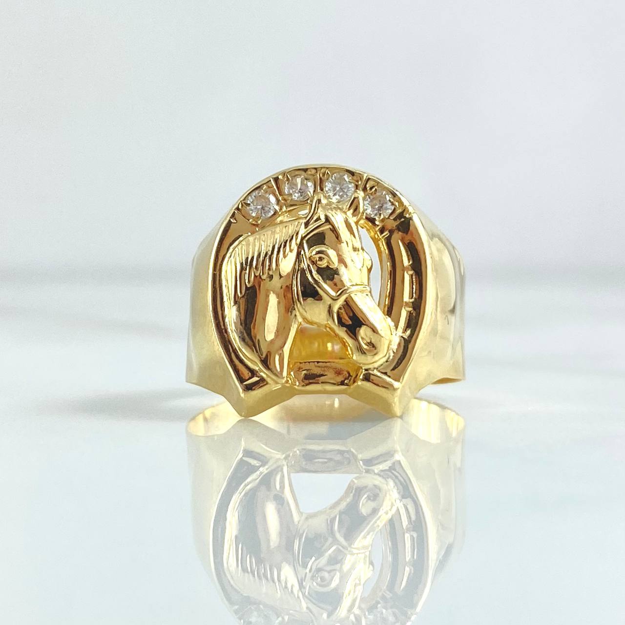 Anillo Herradura Caballo 3.15gr / T8 3/4 / Circones Blancos Oro Amarillo 18K ©