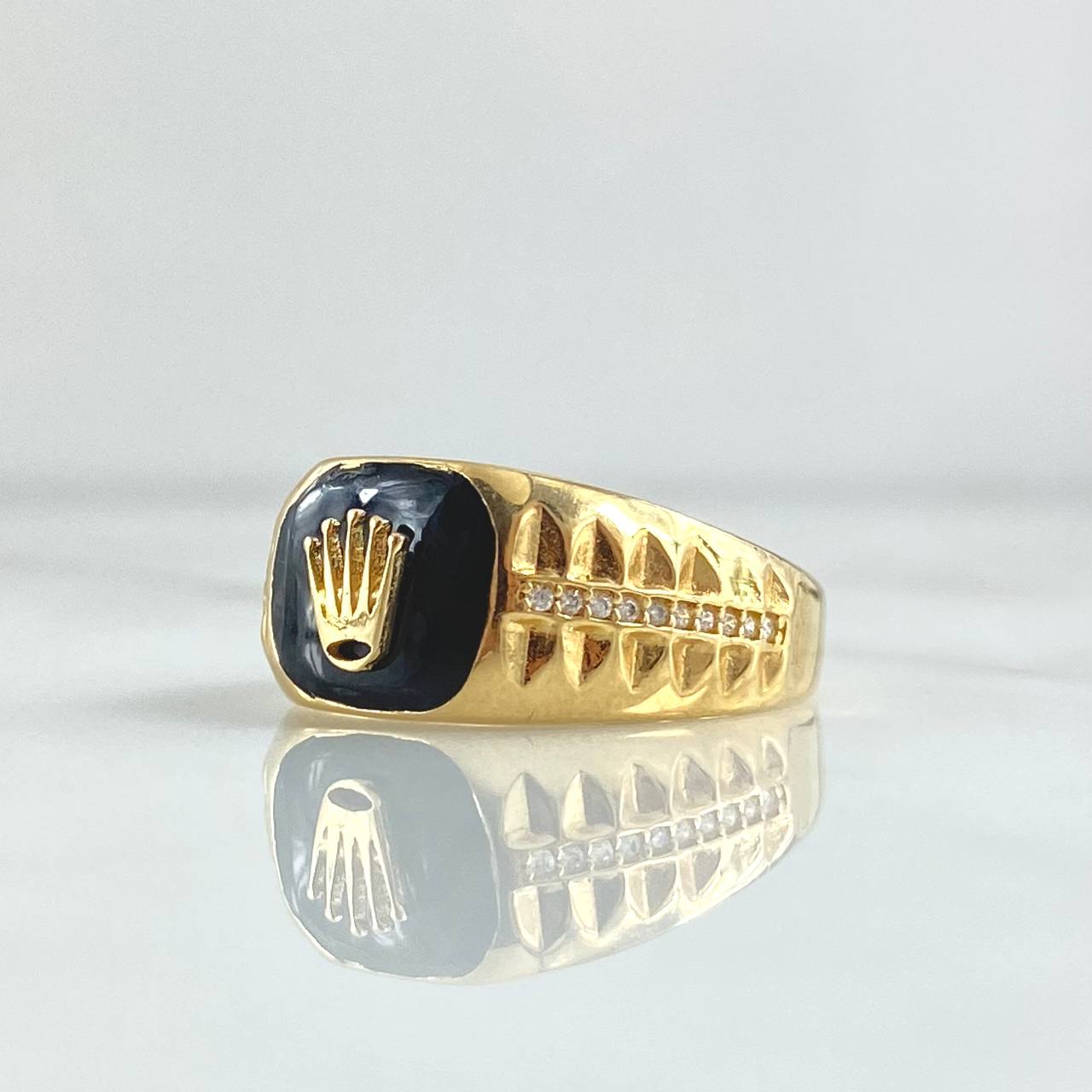 Anillo Sello Corona RX 4.25gr / T10 / Resina Negra Oro Amarillo 18K ©