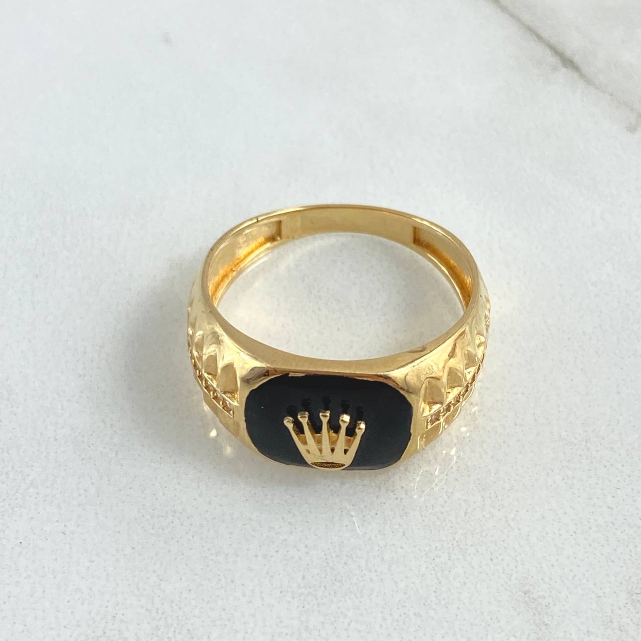 Anillo Sello Corona RX 4.25gr / T10 / Resina Negra Oro Amarillo 18K ©