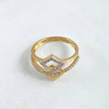 Anillo Cuadros Super Puestos 2.9gr / T7 1/2 / Circones Blancos Oro Amarillo 18K ©