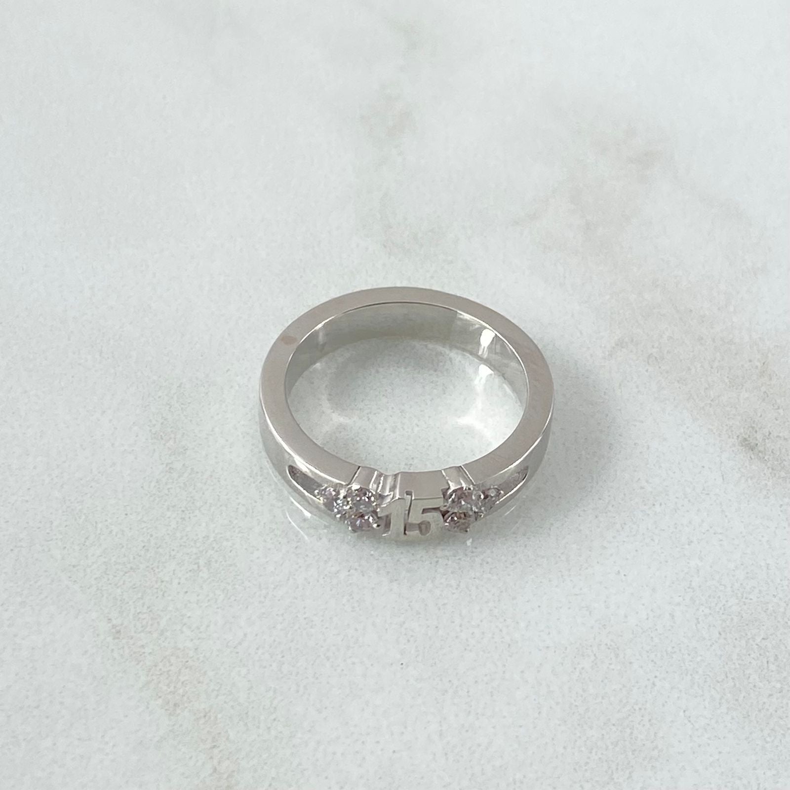 Fabricacion Bajo Pedido Anillo Argolla 15s Personalizada 6gr / Circones Blancos Oro Blanco 18K