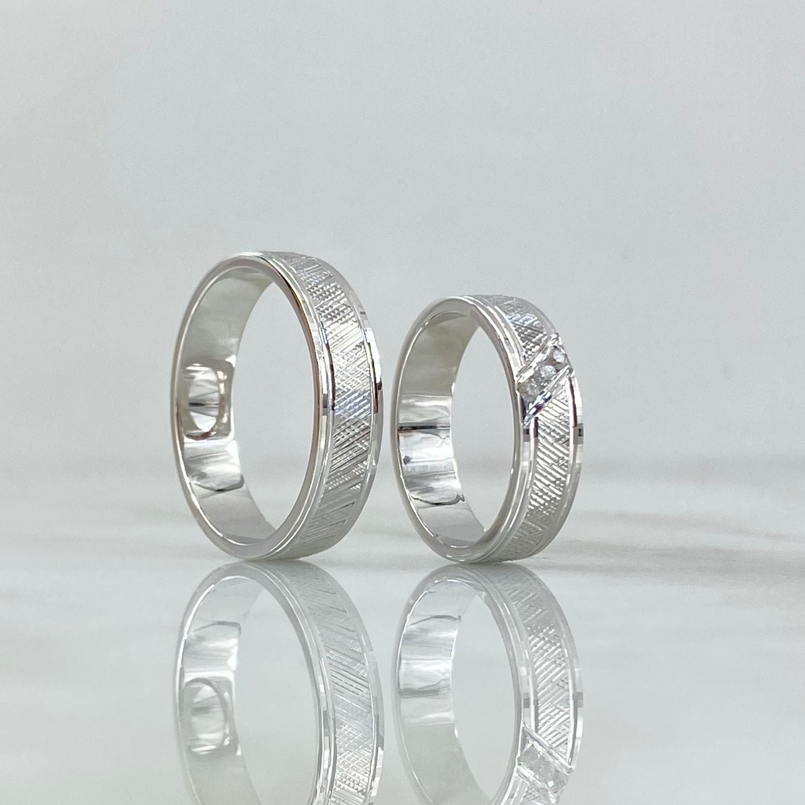 Fabricacion Bajo Pedido Anillo Argollas Enmalladas Matrimonio 13gr / Circones Blancos Oro Blanco 18K