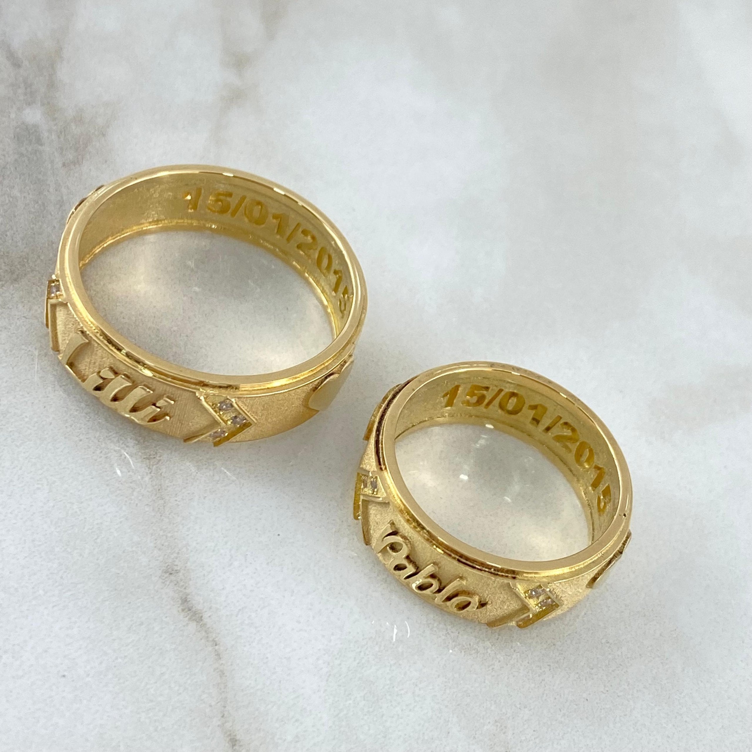 Fabricacion Bajo Pedido Anillo Argollas Rusticas Nombre Personalizadas 23gr / Oro Amarillo 18K