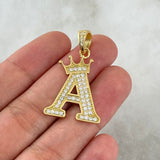 Fabricacion Bajo Pedido Dije Letra Corona Personalizada 5gr / Circones Blancos Oro Amarillo 18K