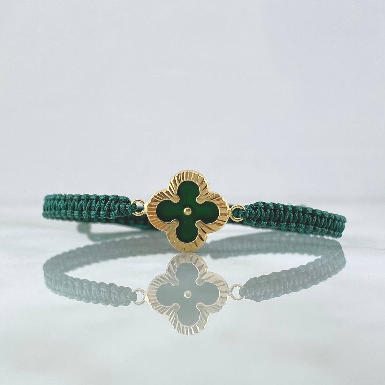 Pulsera Verde Herraje Trébol VCyA 0.95gr / Diamantado Oro Amarillo 18K