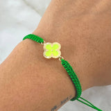 Pulsera Verde Herraje Trébol VCyA 0.95gr / Diamantado Oro Amarillo 18K