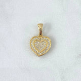 Dije Corazón Interno 2.3gr / 1.9cm / Circones Blancos Oro Amarillo 18K