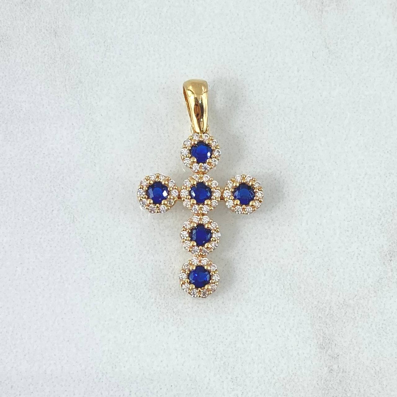 Dije Cruz Tupida 2.05gr / 2.8cm / Circones Blancos Azules Oro Amarillo 18K