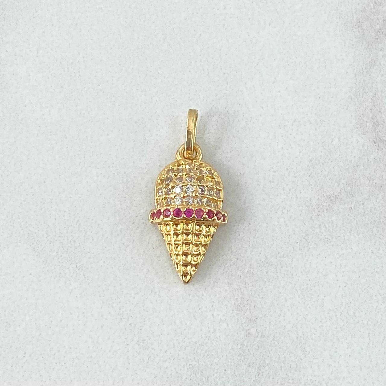 Dije Helado 1.55gr / 2cm / Circones Blancos Fucsia Oro Amarillo 18K