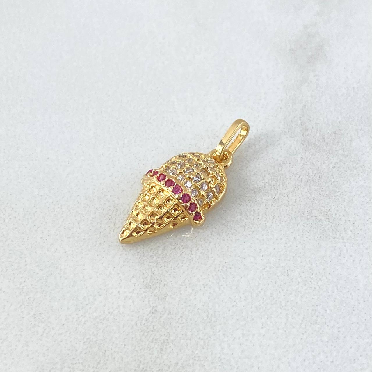 Dije Helado 1.55gr / 2cm / Circones Blancos Fucsia Oro Amarillo 18K