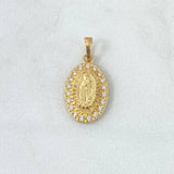 Dije Virgen Guadalupe 2.45gr / 2.3cm / Ovalo Rayado Circones Blancos Oro Amarillo 18K