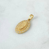 Dije Virgen Guadalupe 2.15gr / 2.3cm / Ovalo Rayado Circones Blancos Oro Amarillo 18K