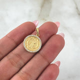 Dije Medalla San Benito 2.15gr / 2.2cm / Circones Blancos Oro Amarillo 18K