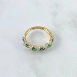 Anillo Trenza Curva 3.1gr / T7 / Circones Blancos Verdes Oro Amarillo 18K