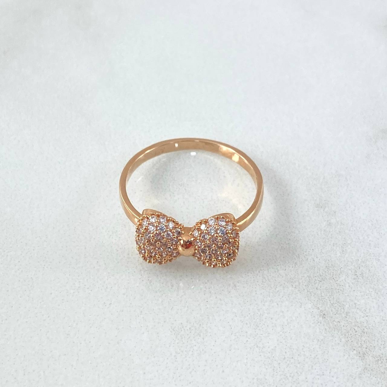 Anillo Moño 2.4gr / T6 3/4 / Circones Blancos Oro Rosa 18K