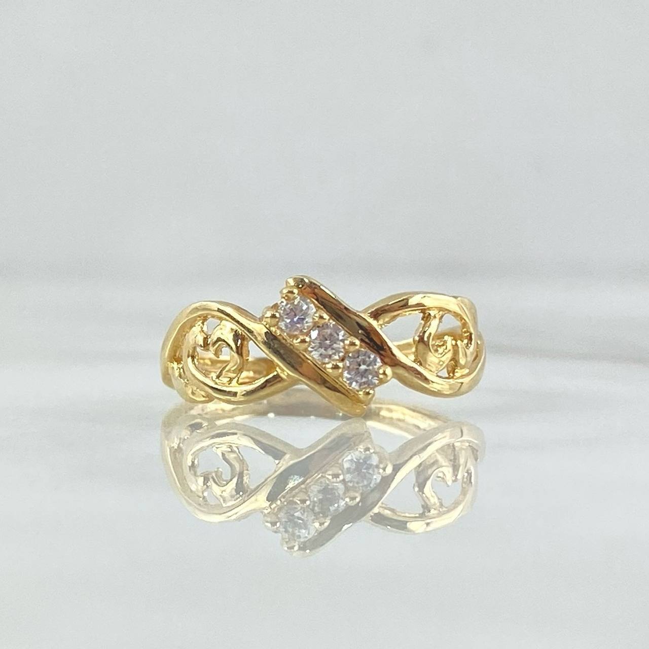 Anillo Trio Infinito Corazón 1.9gr / T6 3/4 / Circones Blancos Oro Amarillo 18K