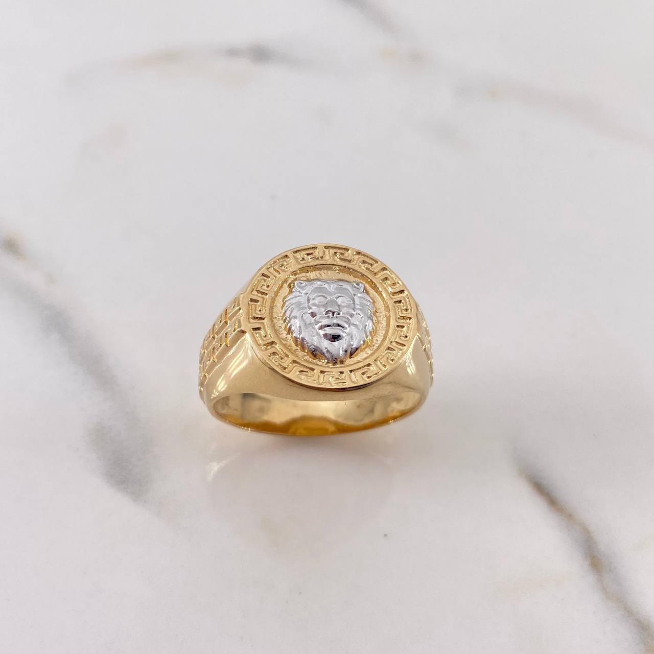 Anillo Leon Tribal 9.25gr / T10 / Dos Oros Amarillo Blanco 18K $