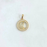 Dije Virgen Maria Medalla 1.6gr / 2.2cm / Circones Blancos Oro Amarillo 18K