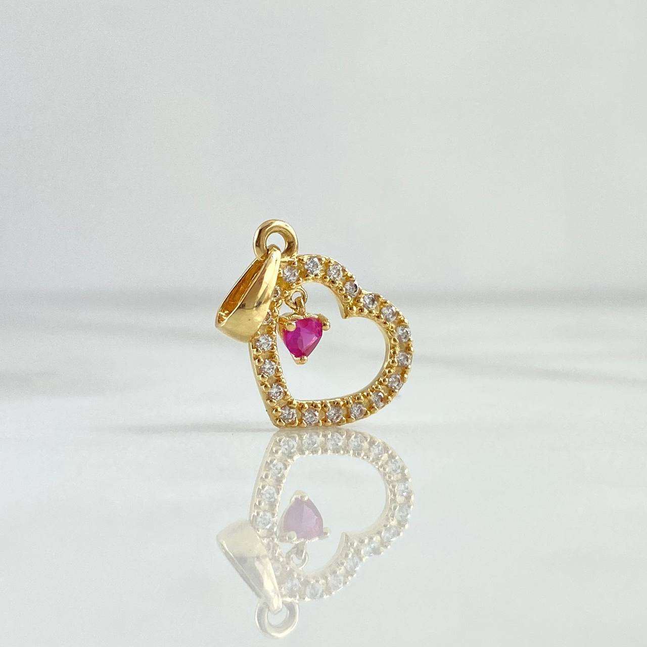 Dije Corazón Interno Colgante 1.55gr / 2.3cm / Circones Blancos - Fucsia Oro Amarillo 18K