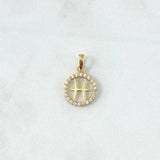 Dije Signo Piscis 0.95gr / 2cm / Circones Blancos Oro Amarillo 18K