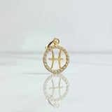 Dije Signo Piscis 0.95gr / 2cm / Circones Blancos Oro Amarillo 18K