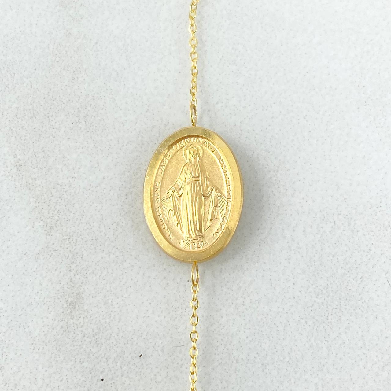 Pulso Denario Virgen Milagrosa Mate 2.2gr / 20cm / 2mm Bolas Lisas - Cruz Lisa Oro Amarillo +4