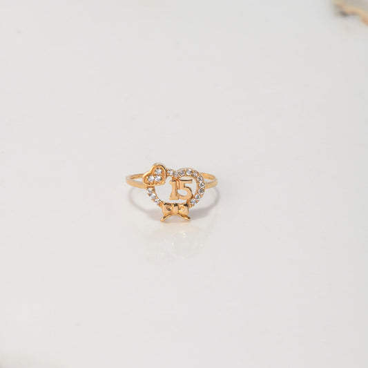 Anillo Corazón Con Moño 15s 1.85gr / T7 / Circones Blancos Oro Amarillo $