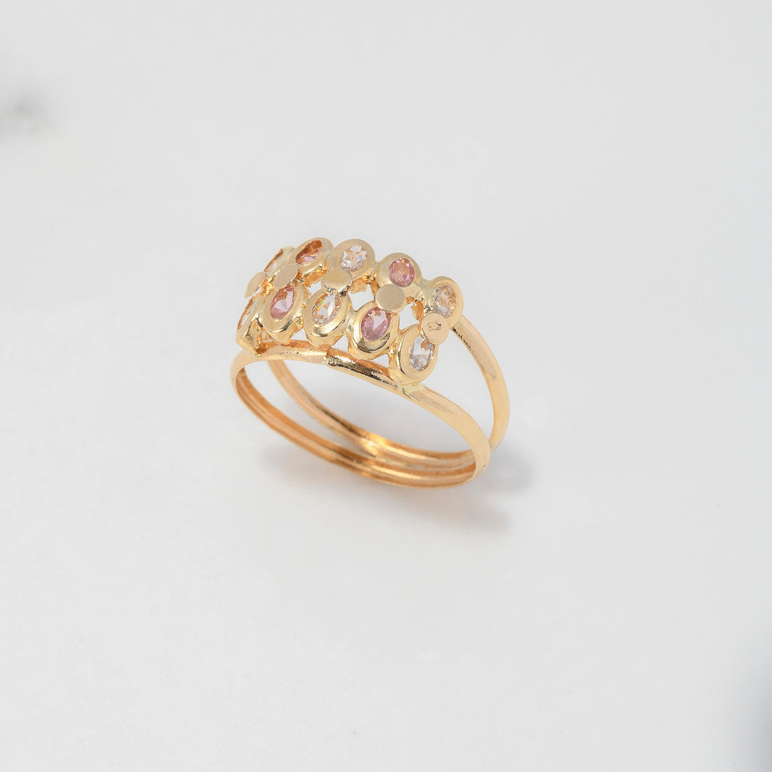 Anillo Ovalos 1.7gr / T7 3/4 / Circones Blancos Rosados Oro Amarillo $